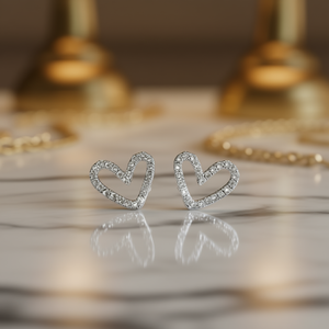 E3191 Orecchini a Cuore in Oro Bianco con Diamanti per Uso Quotidiano Femminile, Diamanti Naturali Colore G - Product Image 2