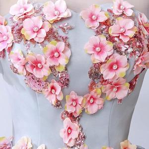Blue Grey Tulle Ball Gown Sweetheart Neckline Floral Print Evening Dress Empire Waist Petite Slimming Party Dress - Product Image 4