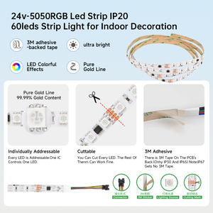شريط إضاءة LED رقمي مرن WS2811 RGB 5050 بلوحة دوائر مطبوعة بيضاء قابلة للعنونة، 24 فولت، 5 أمتار، 16.4 قدم، 60 مصباح/متر، تأثير متغير الألوان - Product Image 2