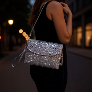 BOLSO de mano con lentejuelas y cuentas de 17x26.5 cm, bandolera - Product Image 3