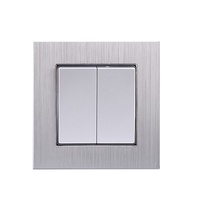 Interruptor de Pared de 2 Vías y 2 Botones, Estándar Europeo, Acero Inoxidable, Panel Táctil, Aluminio Cepillado, 10A, 220-250V~