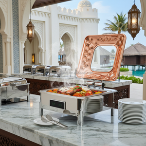 XINGPAI Restaurant & Hotel fornisce piatti in acciaio inossidabile set scaldabagno di lusso con coperchio in vetro - Product Image 1