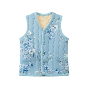 Elegante <span class=keywords><strong>Chaleco</strong></span> de Invierno de Inspiración China, Estampado Floral Azul Claro con Ribete de Terciopelo Suave, Ropa Casual para Reuniones para Mujeres de Mediana Edad - Product Image 6