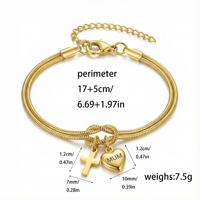 Bracelet personnalisé avec pendentif cœur gravé, chaîne double serpent 17+5cm, bijoux en acier inoxydable, vente en gros
