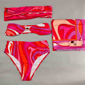Ensemble de <span class=keywords><strong>maillot</strong></span> de bain 4 pièces sexy pour femme avec <span class=keywords><strong>bandeau</strong></span>, taille haute, bikini de créateur et foulards - Product Image 3