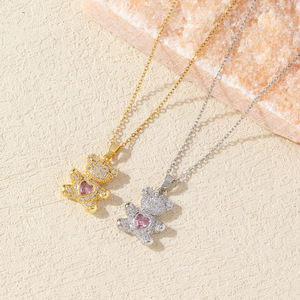 สร้อยคอเพชรสวิสรูปหัวใจสีชมพูอ่อนน่ารักและละเอียดอ่อนสำหรับเป็นของขวัญสำหรับเด็กผู้หญิง - Product Image 4