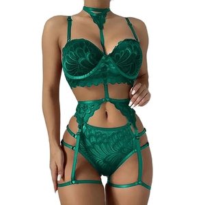 Ensemble de lingerie sexy pour femmes de bonne qualité, lingerie transparente en dentelle brodée, ensemble trois pièces, style sexy, lingerie en dentelle - Product Image 3