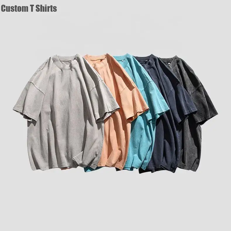 Wholesale Hip Hop Mens clothes oversize tshirt heavyweight cotton blank acid wash t-shirt custom graphic vintage t shirt