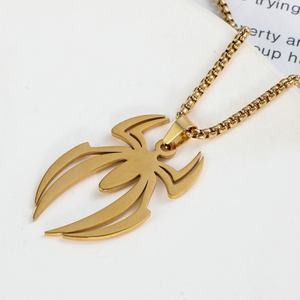 Collier tendance en acier inoxydable avec pendentif, collier Spiderman en or massif 14 carats pour femmes, hommes et filles - Product Image 3