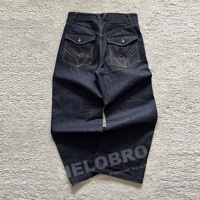 Jean en denim brut Helobro pour homme, coupe droite, patchwork, jambe large, pantalon baggy en denim