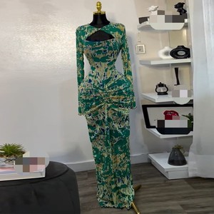 Robes portefeuille imprimées à col creux et manches longues taille haute pour femmes – Tendance - Product Image 5