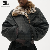 Veste bomber réversible en fausse fourrure léopard LARSUR Custom Factory, veste tactique utilitaire courte, veste de pilote en nylon satiné MA 1 MA-1