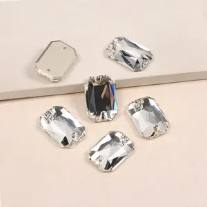 New Arrival YANRUO 3252 Emerald Cut Sew On Stones Glass Beads Rhinestones Gemstones Flat Back Rhinestones Crystals