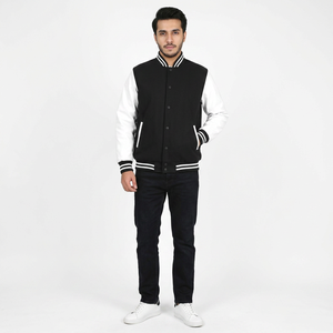 2026 Custom <b>Men's</b> College Baseball <b>Jacket</b> Embroidered Letterman <b>Long</b> Bomber Front Breathable Stand Collar Plain Black Fall - Product Image 1