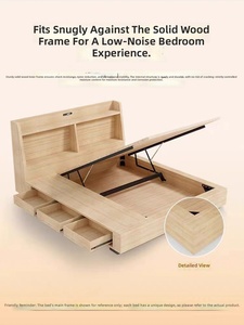 Solid <strong>Pine</strong> Wood King Queen Full Size Modern <strong>Bed</strong> <strong>Frame</strong> Double Upholstered Fabric Soft <strong>Bed</strong> with Bedside Table and Storage - Product Image 4