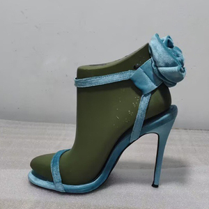 Sandales à talons hauts pour femme en daim, grande taille 45, avec fleur au dos, style stiletto, à brides cheville, à bride unique, pour l'été - Product Image 4