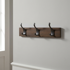 Ak Brass Wood and three Steel <b>Hooks</b> <b>Black</b> Powder Coated Finished Wall <b>Hooks</b> Coat <b>Hooks</b> - Product Image 1