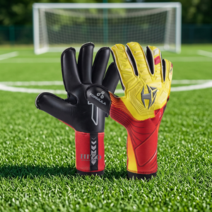 Wholesale Customized Soccer Goalkeeper <b>Gloves</b> Front Palm 4mm German Latex Backhand Silicon Inject Hybrid Cut Thumb Wrap - Product Image 4
