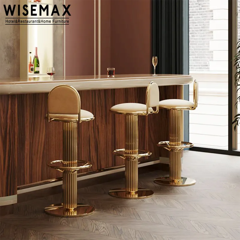 WISEMAX mobilya ışık lüks ayarlanabilir yüksek tabure aile sırtlı sandalye modern tepeli otel ön büro deri bar sandalyesi