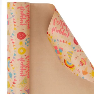 Rollo de Papel Kraft Recubierto por Ambos Lados, Reciclable, Diseño de Globos de Helado Arcoíris, Banderas para Fiestas, Embalaje Ecológico para Regalos y Manualidades - Product Image 2