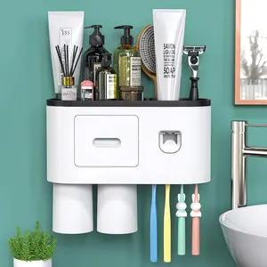 eco manufacture bathroom sets accessory luxury 3 color bathroom accessories toothbrush holders automatic toothpaste dispenser