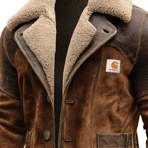 Canvas <strong>Men's</strong> Natural Jacquard Eisenhower Vintage <strong>Brown</strong> Suede <strong>Leather</strong> and <strong>Faux</strong> Fur Lined <strong>Jacket</strong> - Product Image 5