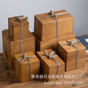 Caja rectangular de madera de Paulownia hecha a mano para regalo, con cierre de cuerda en la parte superior e inferior. - Product Image 1