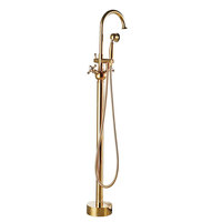 Robinet de baignoire autoportant en laiton plaqué or, mitigeur chaud/froid avec douchette à main, pour salle de bain de luxe à domicile ou à l'hôtel