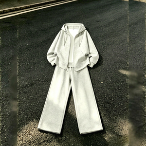 Unisex Casual Tracksuit Set Hooded Zipper Full Length Solid Color Loose Fit 100% Cotton Autumn Wear - Product Image 1