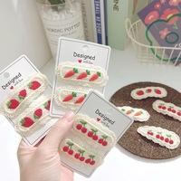 Barrettes latérales en tissu avec broderie de fruits pastorale et garniture en dentelle, style doux et féminin pour enfants, accessoire capillaire quotidien