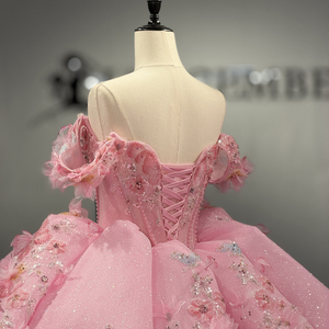 Vestido de Quinceañera Rosa Dy1543, Vestidos de 15 Años con Cristales y Flores 3D, Jancember - Product Image 6