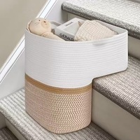 Panier de rangement d'escalier multifonctionnel en corde de coton tressée en forme de L, grande capacité, avec poignées, organisateur domestique pour escalier