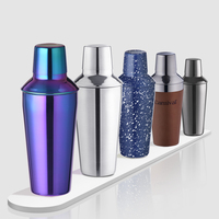 Shakers à cocktails personnalisés de luxe en acier inoxydable et plastique à double paroi, mini 700 ml, écologiques, avec logo personnalisé, directement de l'usine.
