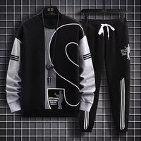 Distribution transfrontalière Sports et Loisirs Costume Automne Couleur Correspondant Tendance Hong Kong Style Pull Lâche Cou Ensemble Deux Pièces