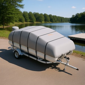 Funda para Bote Voyage de 20' - 24', Impermeable, de Tela Oxford de Grado Marino con Correas Antiviento para Botes Pontón - Product Image 2