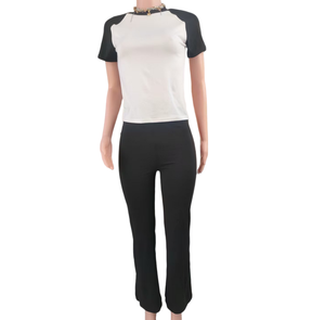 Viviblook Z512ST05 T-shirt d'été décontracté à manches courtes pour femmes Pantalon long décontracté 2 pièces Ensemble pour femmes - Product Image 1
