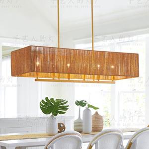 Lustre rectangulaire en corde de style japonais, 110 cm, lumière LED chaude, pour restaurant, salon de thé, maison d'hôtes - Product Image 5