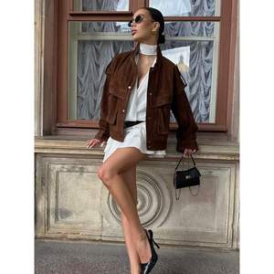 Chaqueta Bomber de Ante Vacuno Personalizada para Mujer 2026, Chaqueta de Motociclista de Cuero Sintético de Manga Larga a la Moda para Mujer - Product Image 1