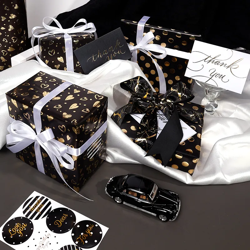 New Design Black Star Foil Gift Wrapping Paper 43*300 cm Roll Wrap Paper Packaging 3 Rolls A Set