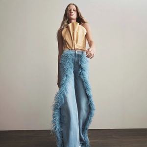 Jeans de Mezclilla de Pierna Recta para Mujer, Estilo Europeo Americano, con Borde de Piel Decorativo, Pantalones Casuales de Primavera - Product Image 5