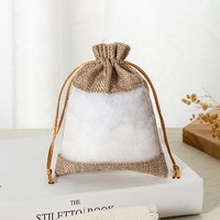 Usine nouveau 8*10cm fenêtre transparente Jute Organza sac à cordon écologique fête de mariage cadeau et emballage de bijoux
