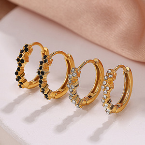 Pendientes de Aro Chapados en Oro de 18K con Diamantes de Imitación de Acero Inoxidable, Joyería de Moda para Fiestas - Product Image 2