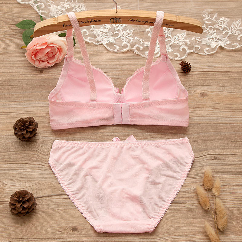 Wholesale of Solid-color Lace Bras for Girls, Gathering Small-cut Ladies' In-stock Lingerie Sets