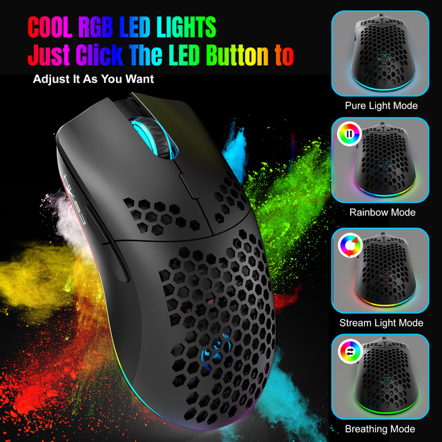 New Arrival HXSJ T66 Tri-mode Macro Programmable Backlit RGB 650mAh Rechargeable Optical Gaming Right Ergonomic Mouse Stock