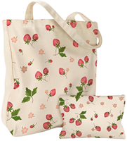 DLBZ Lot de 2 sacs fourre-tout en toile de taille moyenne, réutilisables, esthétiques, mignons, motif fraise coloré pour femmes, idéal pour la gym, le shopping et les voyages
