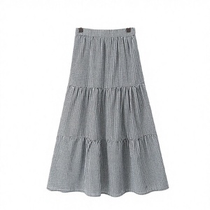 Falda de mujer estilo A con volantes escalonados, a cuadros gingham, cintura regular, de algodón transpirable, estilo Prairie Chic, largo hasta el tobillo - Product Image 3