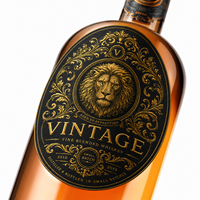 Etiqueta Personalizada Vintage para Licores con Estampado Dorado para Vino, Whisky, Tequila y Promoción de Marcas de Lujo, Forma Personalizada