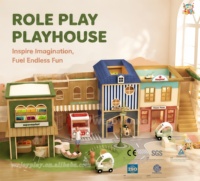 Maisonnette de jeu en bois personnalisée pour enfants, à deux niveaux, colorée, équipement de terrain de jeu intérieur pour enfants, café de jeu pour enfants