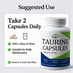Capsules de Taurine OEM ODM Marque Privée 1000mg par Portion, Complément Pré-Entraînement pour l'Énergie et la Concentration, 120 Capsules - Product Image 4