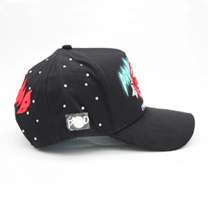 Casquette de baseball 5 panneaux de haute qualité, brodée en 3D, en coton, doublée satin, motif flamme, Problematic and Dangerous Problematic Records - Product Image 2